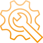 Piktogramm eines Zahnrads und eines Schraubenschlüssels als Symbol für eine professionelle und regelmäßige Wartung der Außenluftfilter.