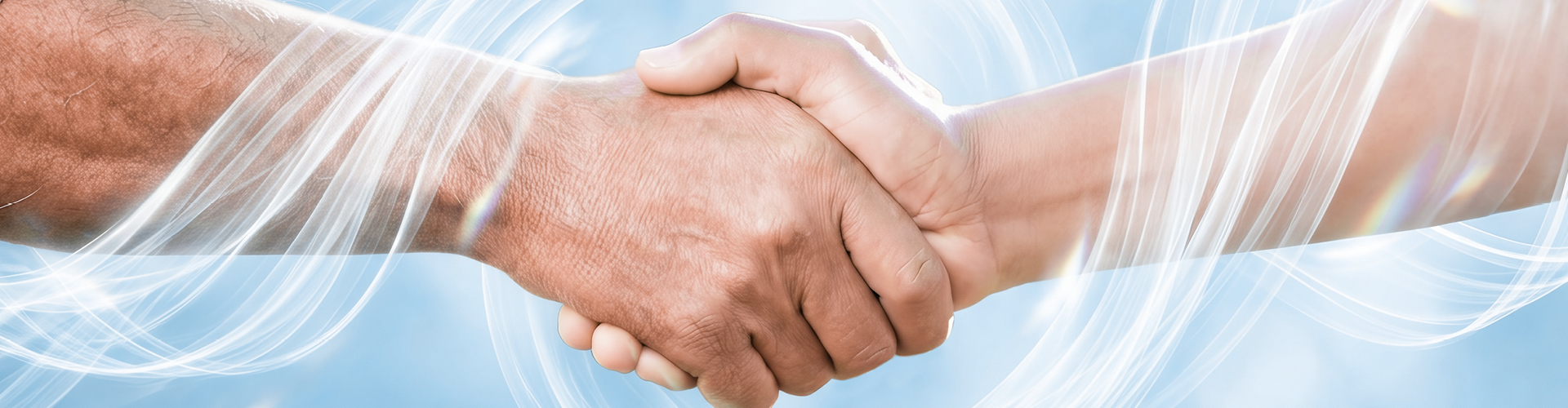Headerbild mit Nahaufnahme einer Erwachsenen- und einer Kinderhand, die sich die Hand geben. In der Mitte steht der Text: „Die Zukunft liegt in der Luft“.